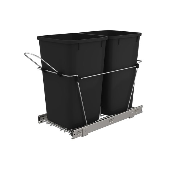 Rev-A-Shelf Rev-A-Shelf - Double 27 Quart Chrome Wire Bottom Mount Trash Can Pull-Out, Black RV-15KD-18C S